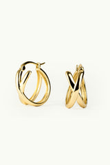 Crossed Plain Hoop Earrings Gold