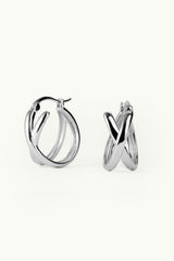 Crossed Plain Hoop Earrings Silver