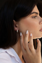 Gear Hoop Stud Earrings Silver