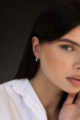 Gear Hoop Stud Earrings Silver