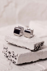 Wide Square Huggie Earrings Silver