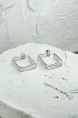 Square Hoop Stud Earrings Silver