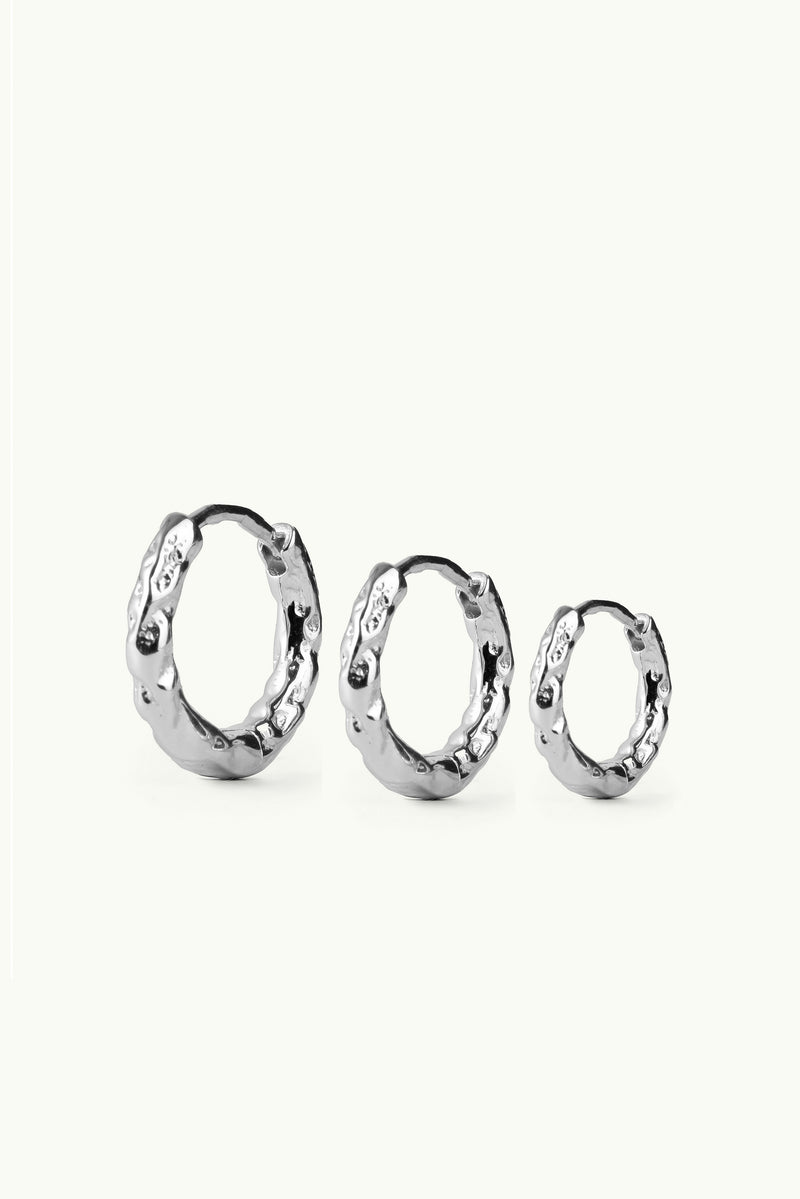 Small Hammered Hoop Earrings Silver
