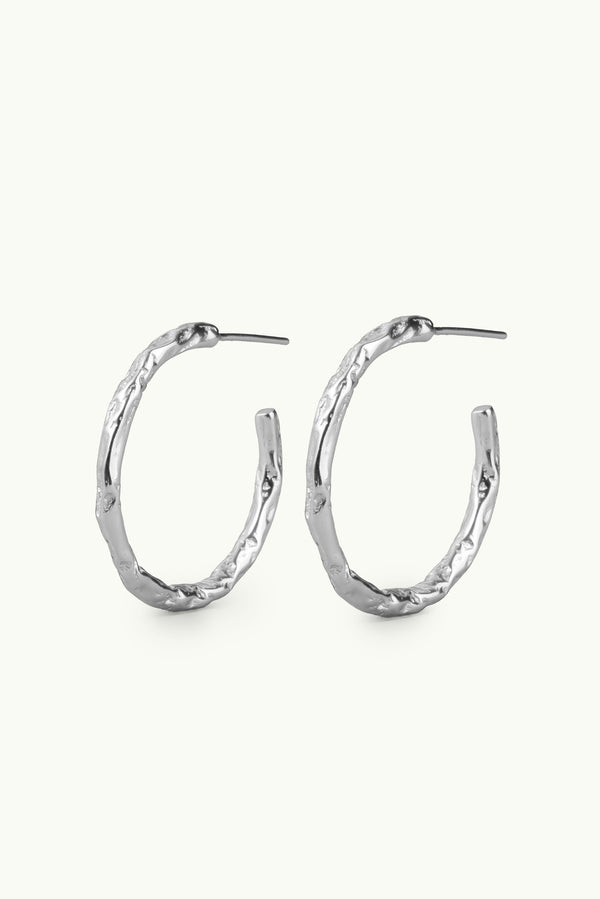 Hammered Hoop Earrings Silver