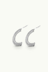 Ribbed Hoop Stud Earrings Silver