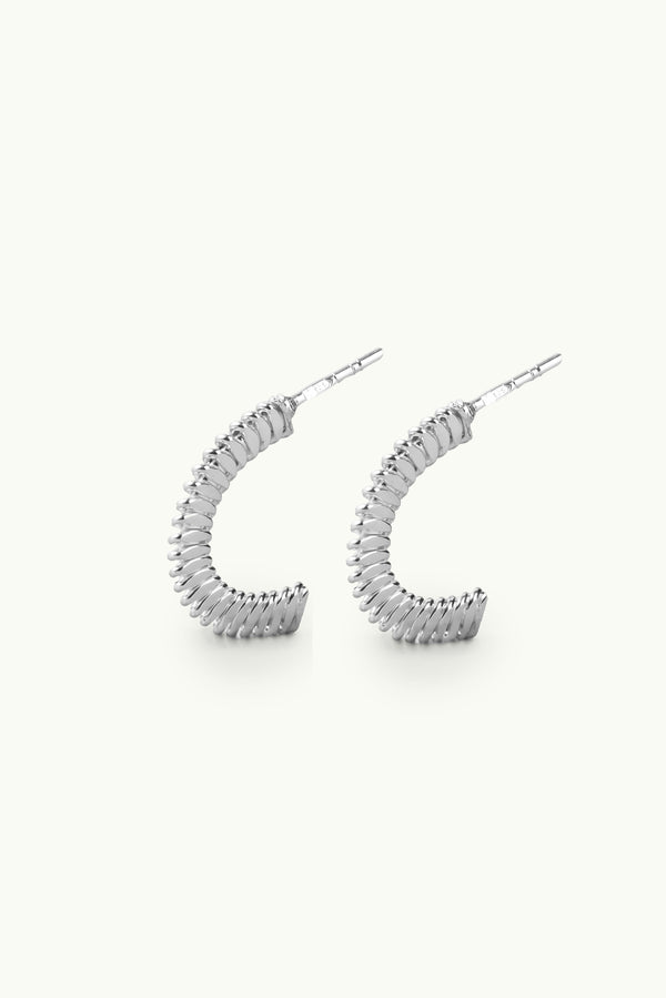 Ribbed Hoop Stud Earrings Silver