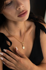 Hammered Plate Toggle Necklace Gold