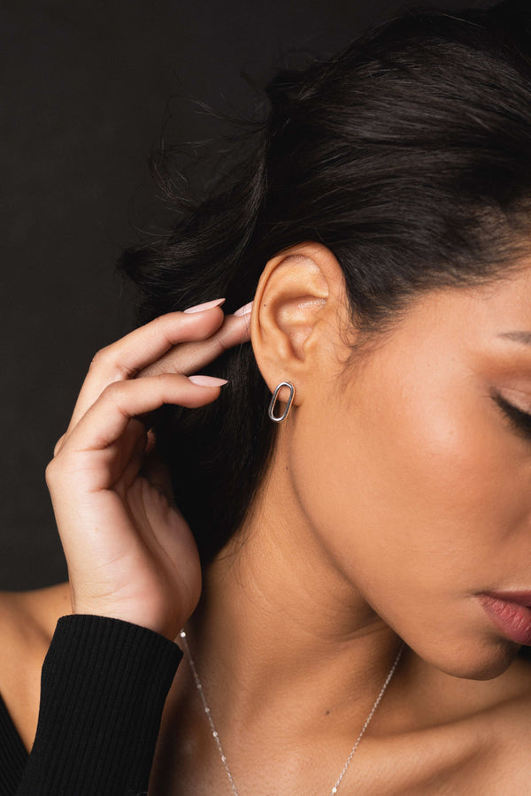 Pill Stud Earrings Silver