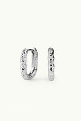 Molten Oval Hoop Earrings Silver