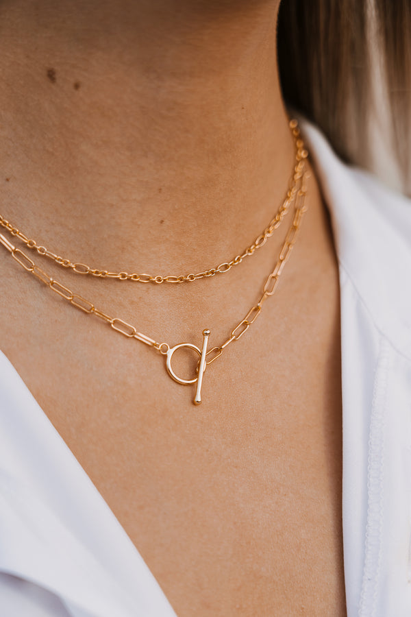 Double Chain Toggle Necklace Gold