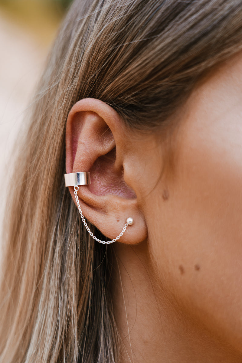 Bubble Earrings With Ear Cuff Silver