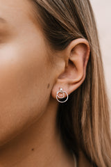 Double Circle Stud Earrings Silver