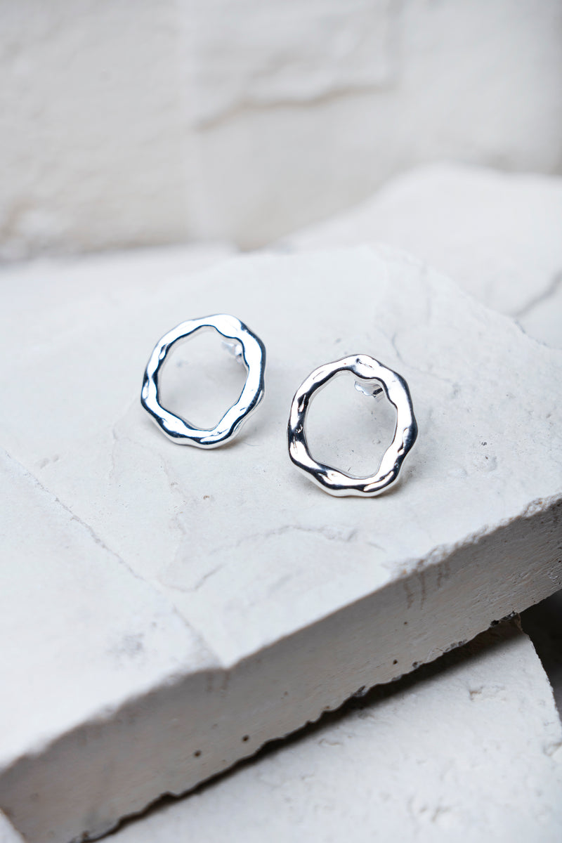 Imperfect Circle Stud Earrings Silver
