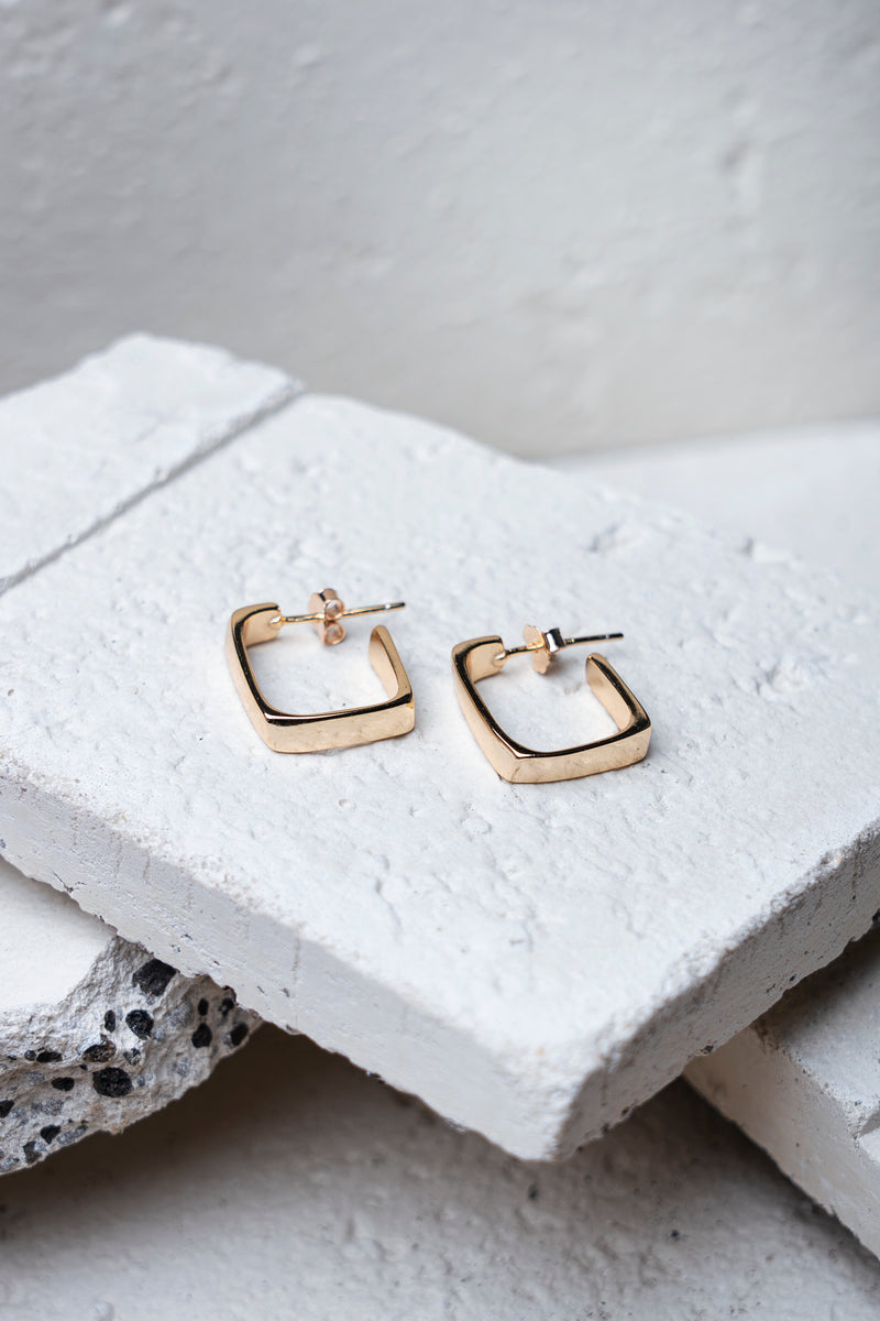 Square Hoop Stud Earrings Gold