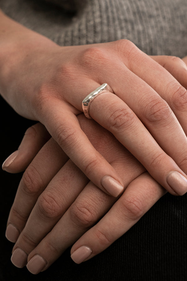 Hammered Angled Multisize Ring Silver