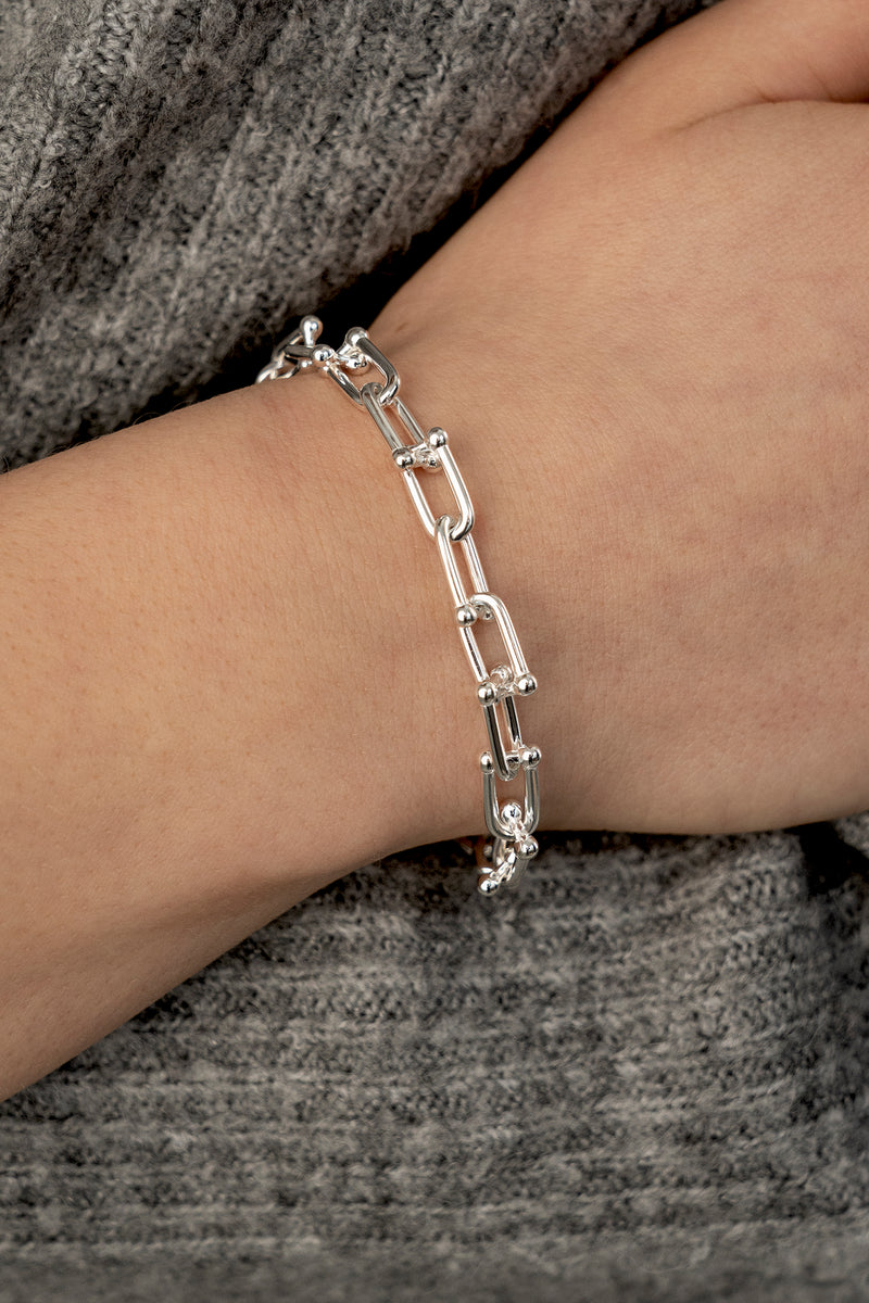 Bent Pipe Chain Bracelet Silver