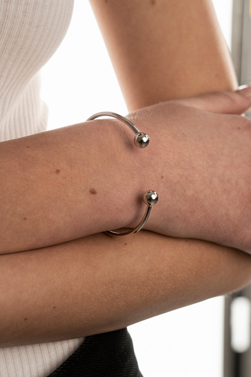 Big Double Bubble Cuff Bracelet Silver