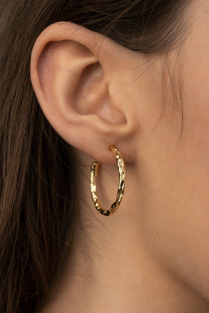 Hammered Hoop Earrings Gold