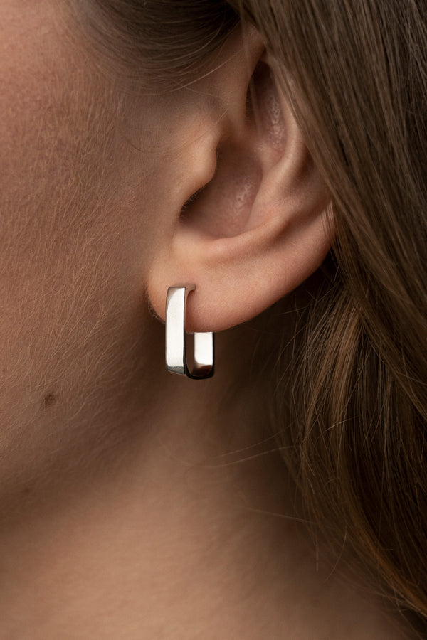 Square Hoop Stud Earrings Silver