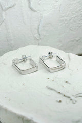 Square Hoop Stud Earrings Silver