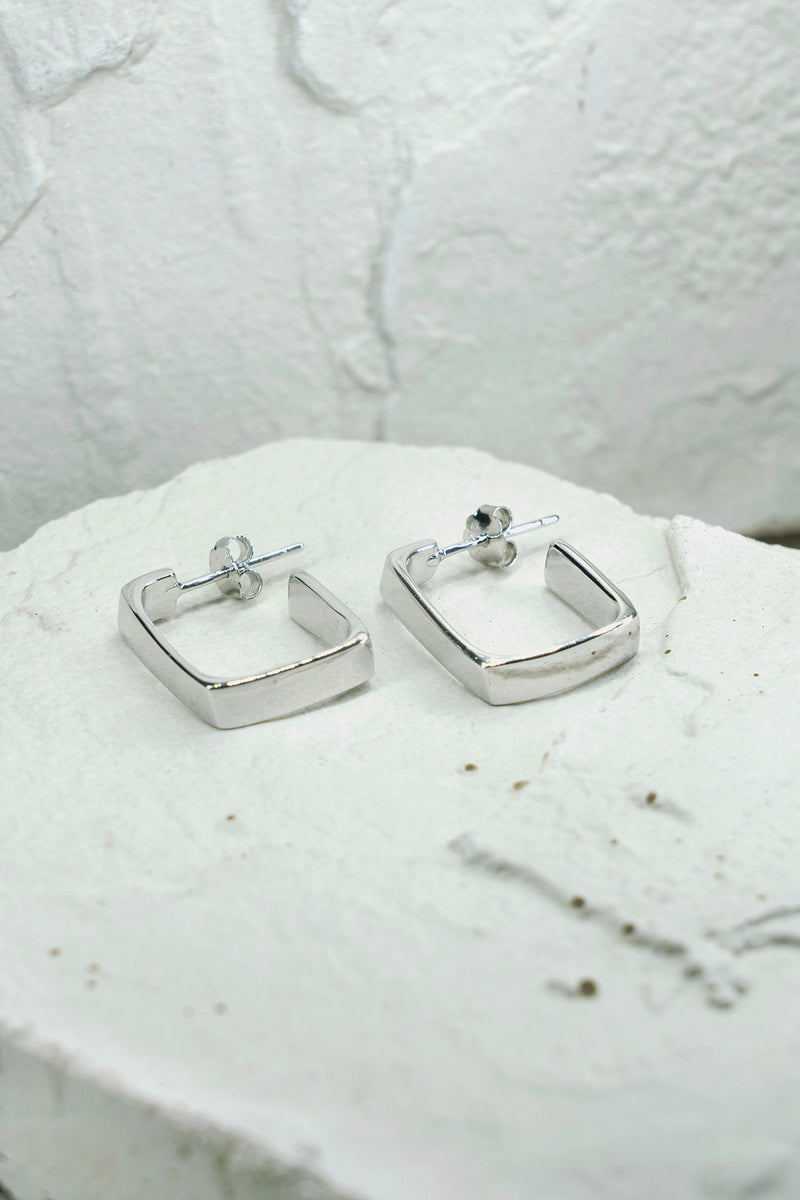 Square Hoop Stud Earrings Silver