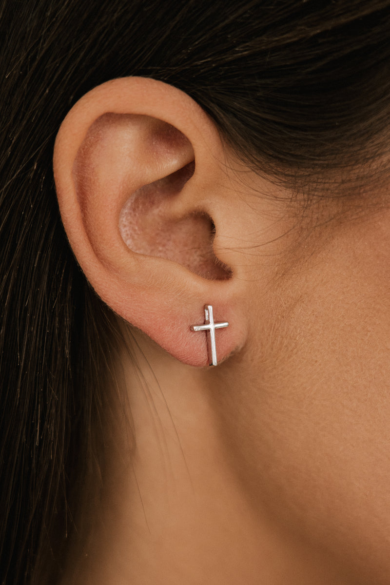 Little Cross Stud Earrings Silver