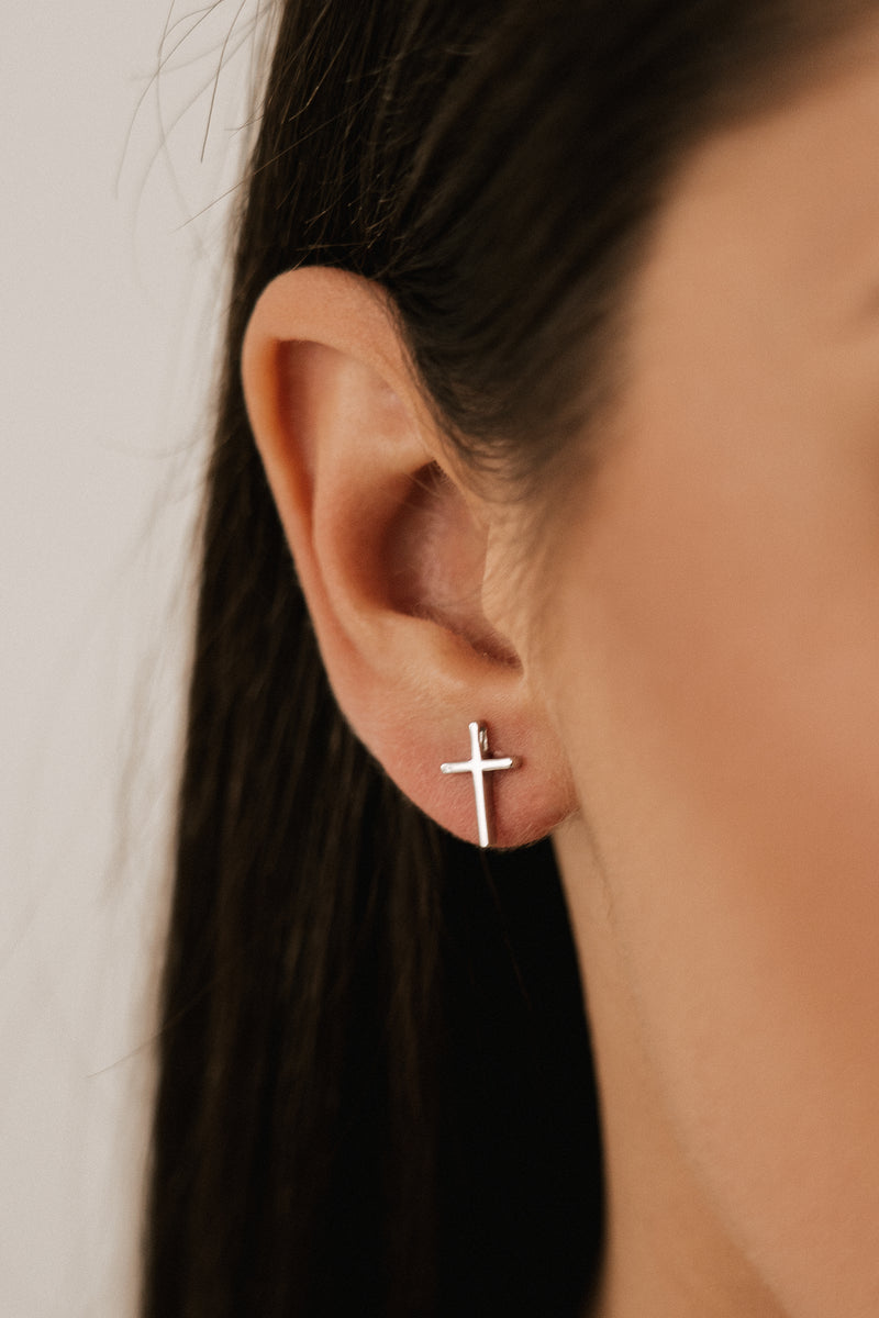 Little Cross Stud Earrings Silver