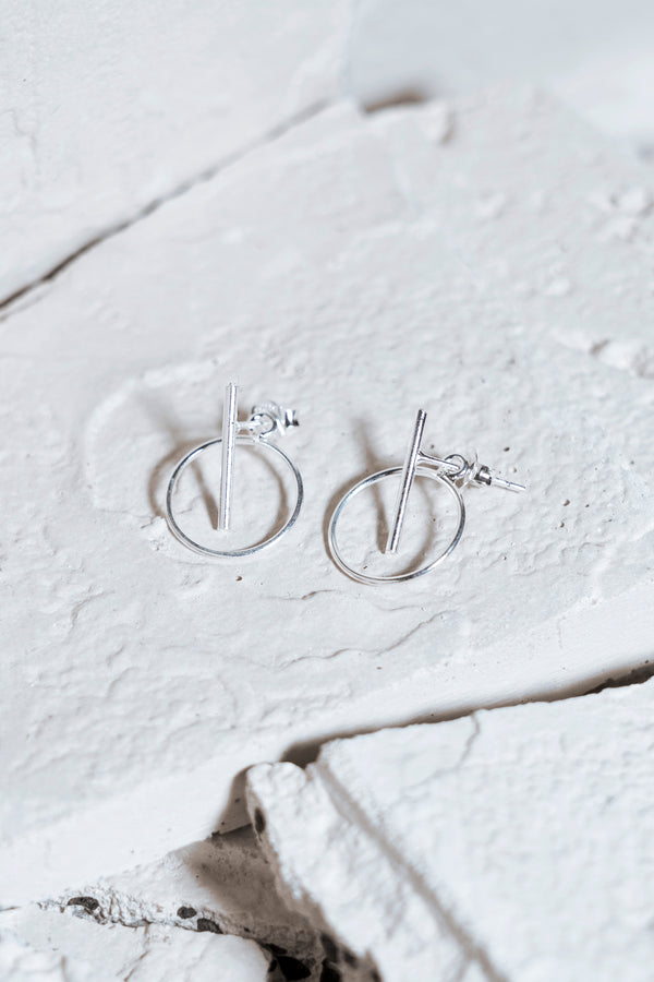 Bar Circle Earrings Silver