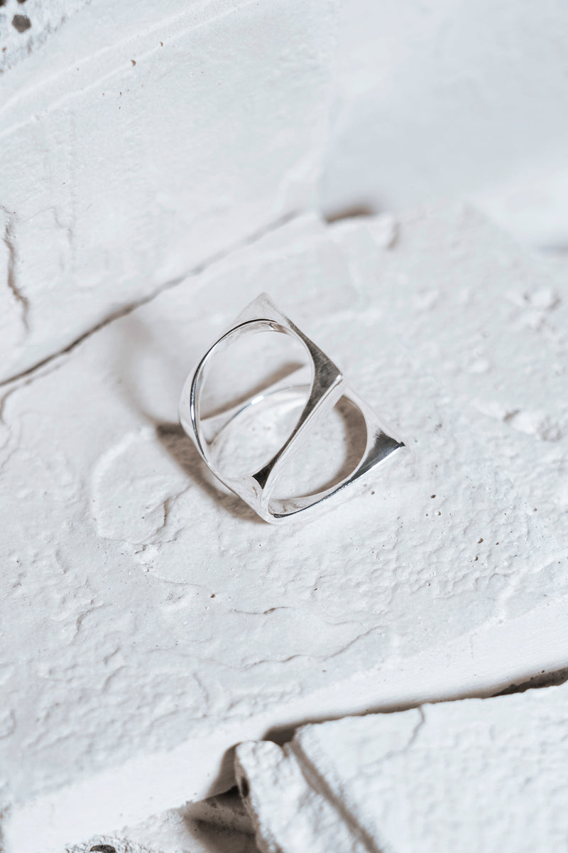 Folded Square Ring Silver