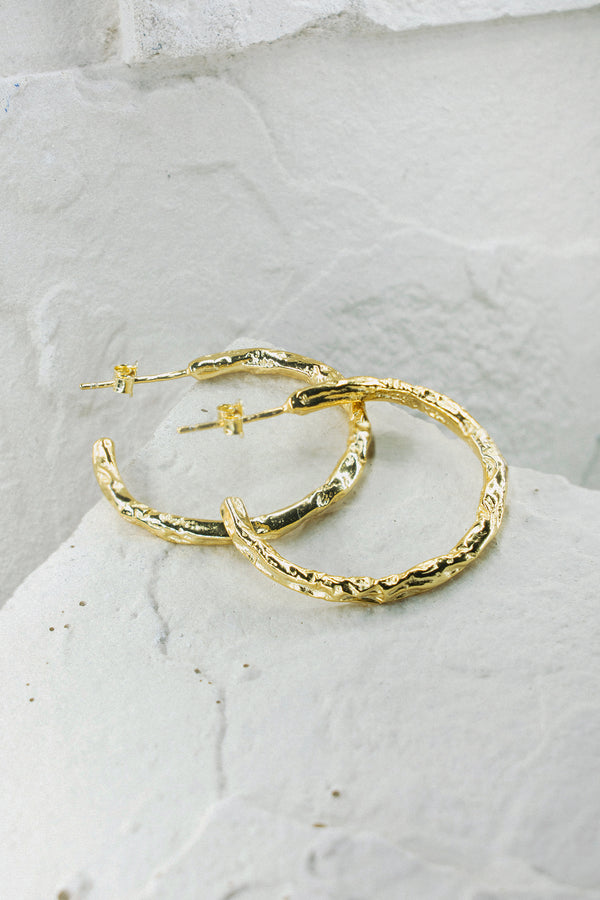 Hammered Hoop Earrings Gold