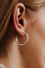 Hammered Hoop Earrings Silver