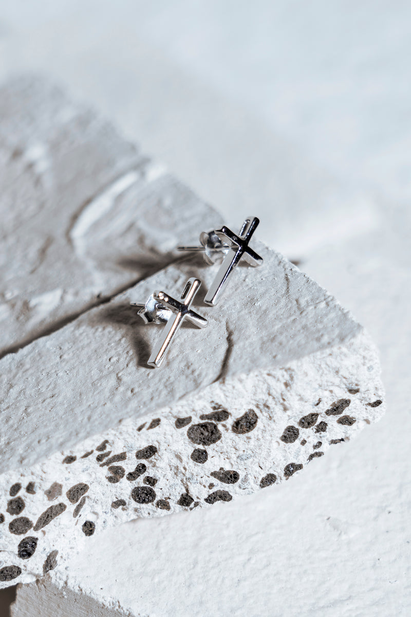 Little Cross Stud Earrings Silver