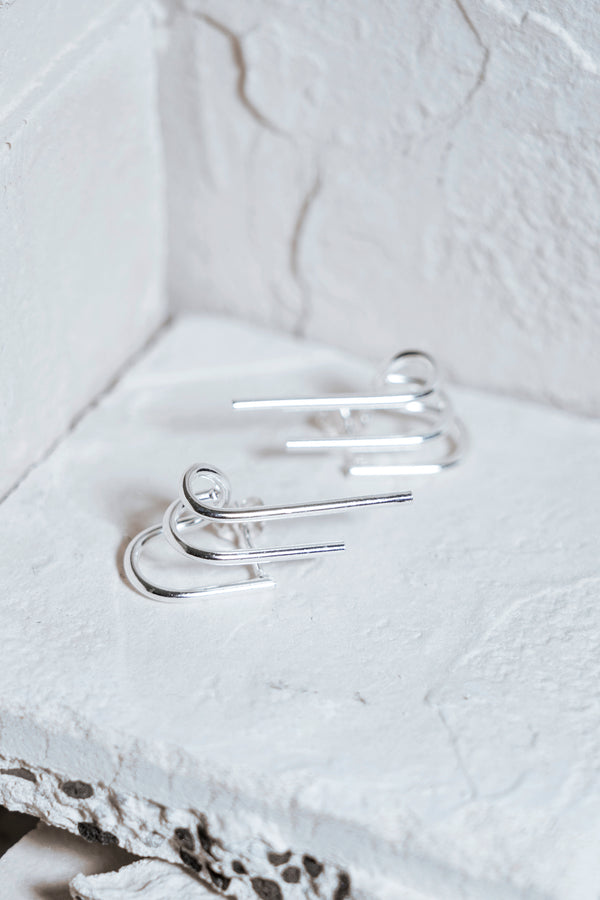 Short Triple Pipe Earrings Silver