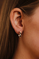 Square Hoop Stud Earrings Gold