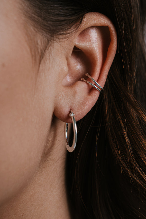 Double Bubble Plain Ear Cuff Silver