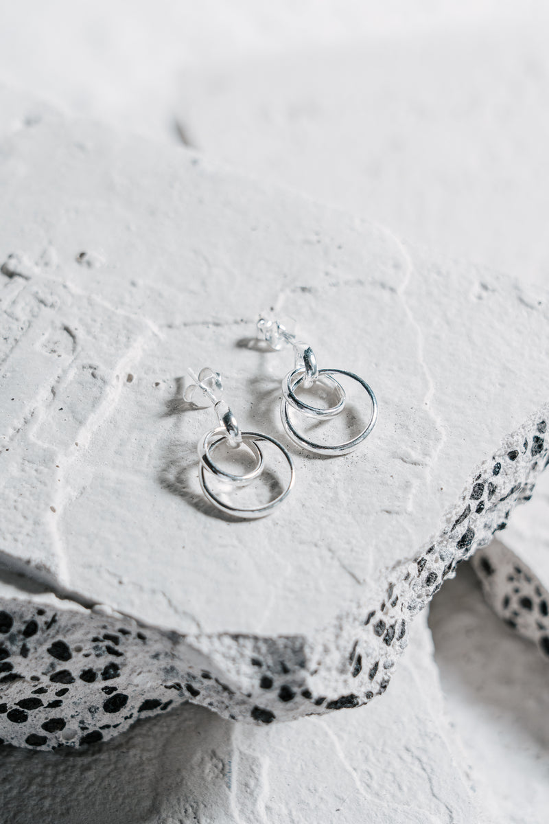 Double Circle Stud Earrings Silver