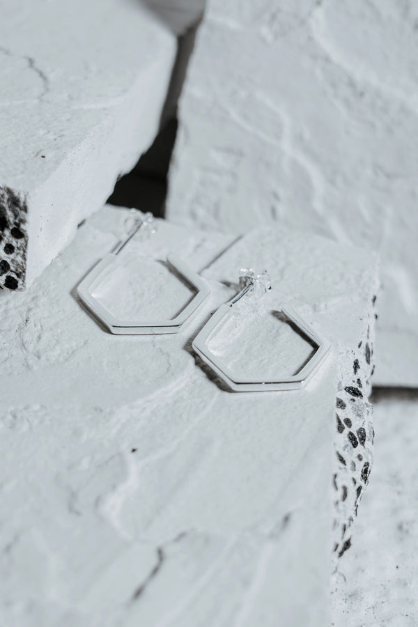 Hexagon Earrings Silver